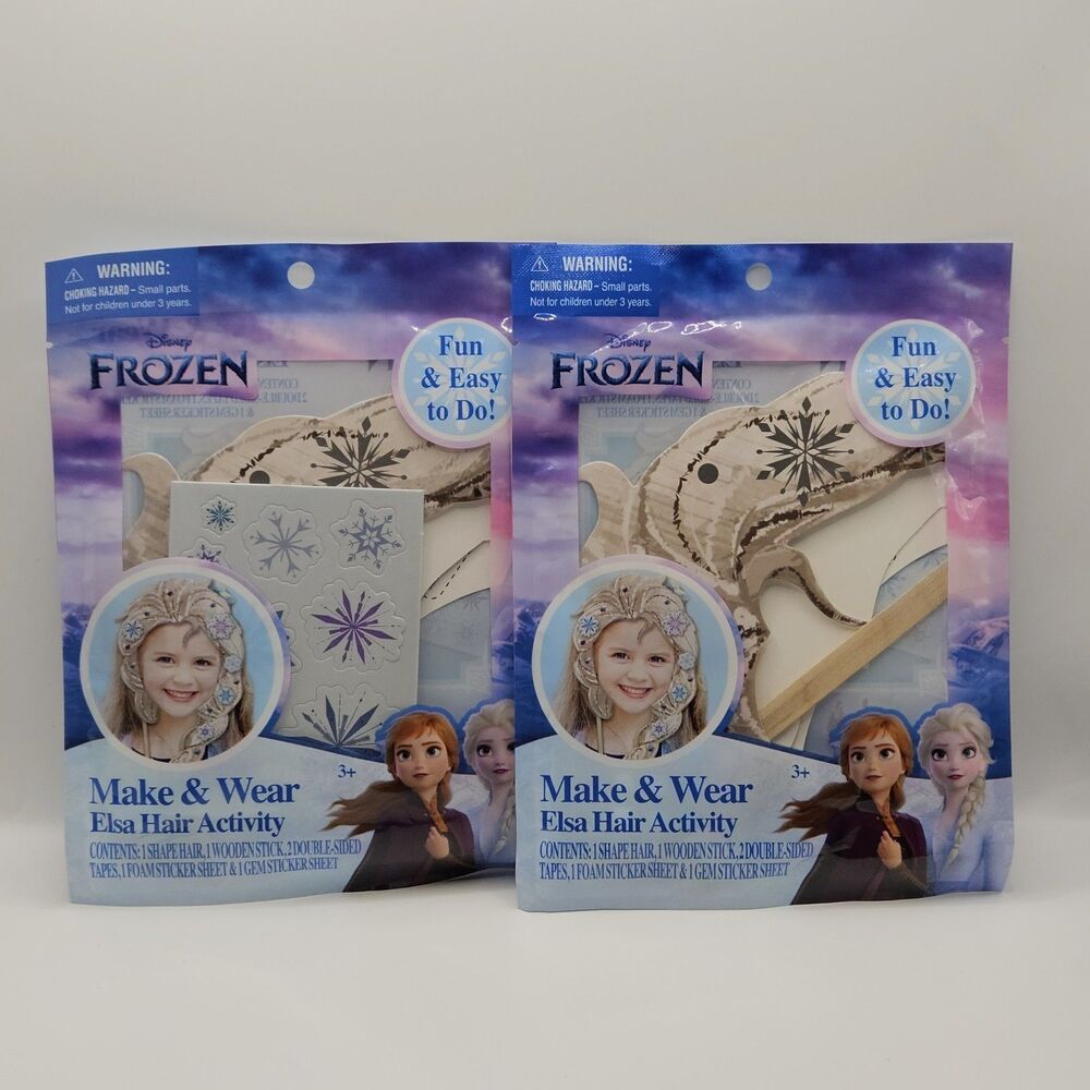 Disney Frozen Make & Wear Elsa Hair Activity Craft Kit Lot of 2 NEW Sealed